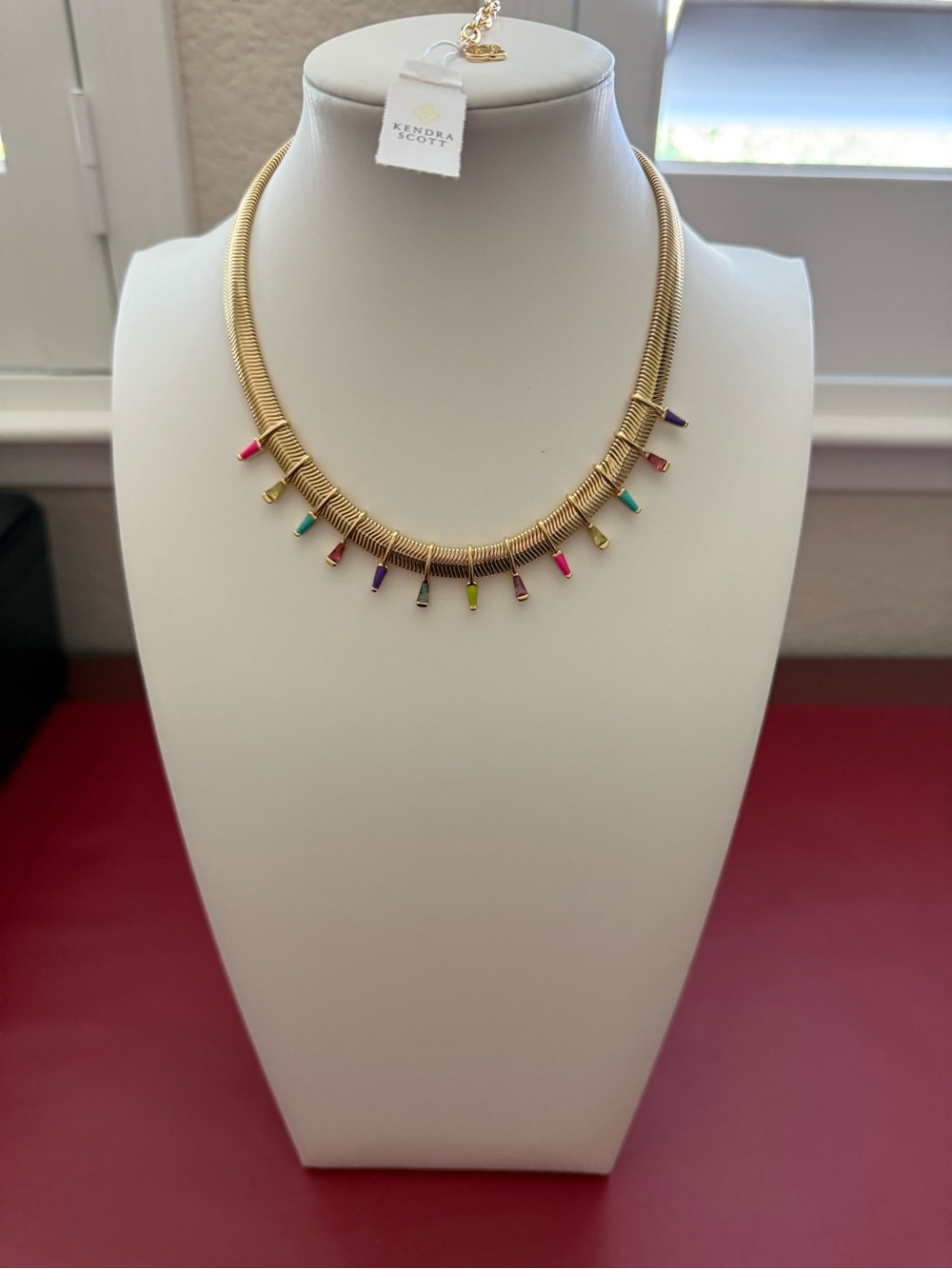 Kendra Scott Kelsey Statement Necklace Gold Neon Mix Enamel with dust bag NWT